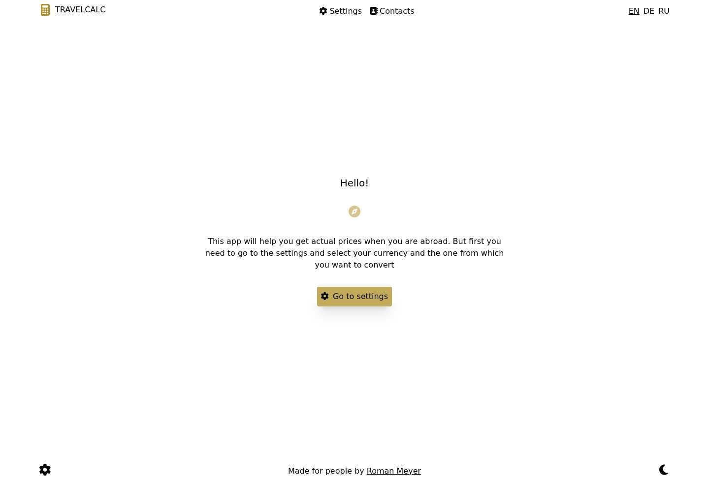 Main page - Travel Calculator